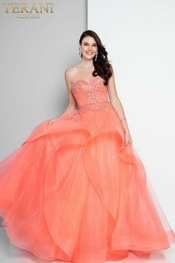 Style TR8199 Terani Nude Size 12 Tall Height Floor Length Tulle Prom Ball gown on Queenly