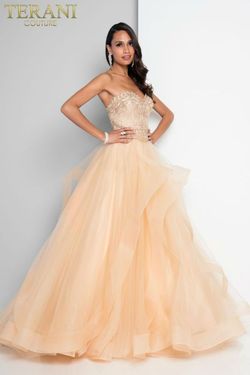 Style TR8199 Terani Nude Size 12 Tr8199 Prom Floor Length Tall Height Ball gown on Queenly