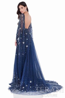 Style 1622GL1996 Terani Blue Size 10 Navy Mermaid Dress on Queenly
