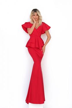 Style 50780 Tarik Ediz Red Size 14 Flare Plus Size Mermaid Dress on Queenly