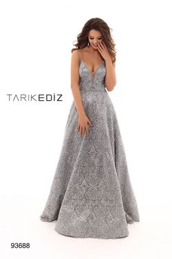 Style 93688 Tarik Ediz Gold Size 10 Pageant Lace Tall Height A-line Dress on Queenly