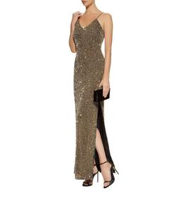 Alice + Olivia Gold Size 6 Pageant Sequin Side slit Dress on Queenly