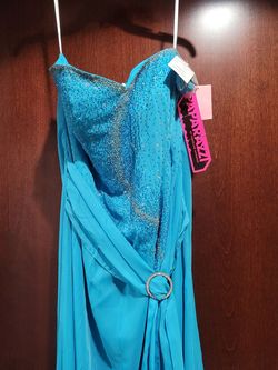 Style AP7009 Mori Lee Paparrazi Blue Size 18 Floor Length A-line Dress on Queenly