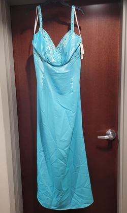 Style 9148 Faviana Blue Size 18 Prom Turquoise A-line Dress on Queenly