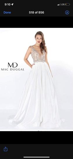 Mac Duggal White Size 4 Beaded Top Prom Showstopper Train Dress on Queenly