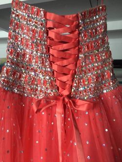 MoriLee Orange Size 8 Corset Shiny $300 Ball gown on Queenly