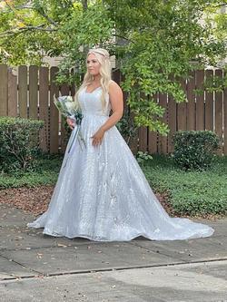 Johnathan Kayne B214 Bridal Gown White Size 12 Sheer Silver Sequin Ball gown on Queenly