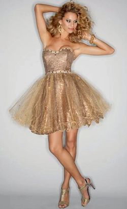Style 9181 MoriLee Gold Size 14 Homecoming Shiny Cocktail Dress on Queenly