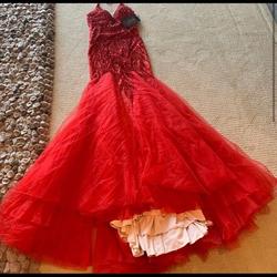 Mac Duggal Red Size 4 Jewelled Mermaid Dress on Queenly