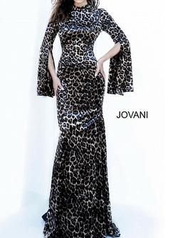 Jovani Multicolor Size 2 High Neck Animal Print $300 Floor Length Mermaid Dress on Queenly