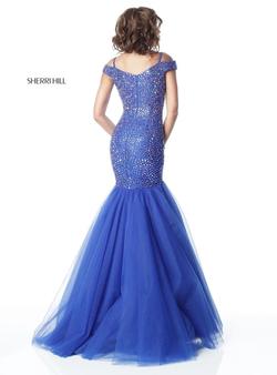 Style 51446 Sherri Hill Blue Size 6 Jersey Tulle Mermaid Dress on Queenly