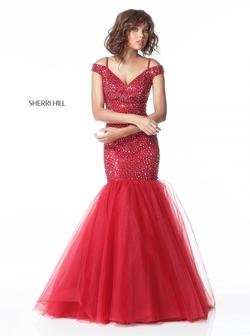 Style 51446 Sherri Hill Red Size 10 Jersey Tulle Mermaid Dress on Queenly