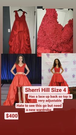 Sherri Hill Red Size 4 Two Piece High Low Lace Prom Train Dress on Queenly