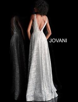 Style 62515 Jovani Silver Size 4 V Neck Prom Pageant Train Dress on Queenly