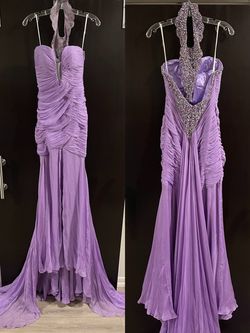 Mac Duggal Purple Size 4 Floor Length Strapless 70 Off Side Slit Jewelled Train Dress on Queenly