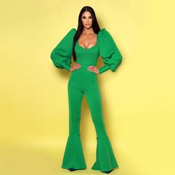 Custom Green Size 2 Side Slit Jersey Jumpsuit Dress on Queenly