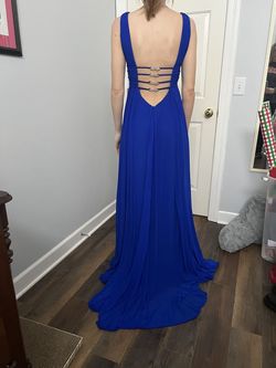 Jovani Blue Size 0 Shiny Sequin Side slit Dress on Queenly