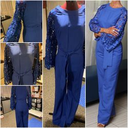 Custom made Blue Size 4 Interview Lace Jumpsuit Dress on Queenly