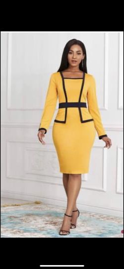 No designer Yellow Size 4 Bodycon Fitted Interview Cocktail Dress on Queenly