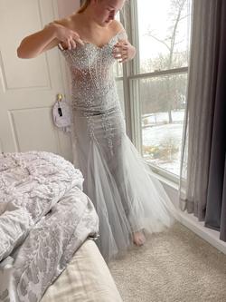 Jovani Silver Size 2 Prom Jewelled Mermaid Dress on Queenly