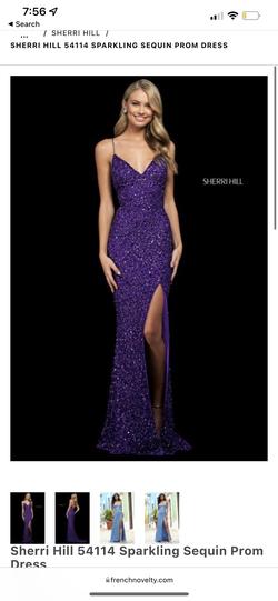 Sherri Hill Purple Size 8 Black Tie Side slit Dress on Queenly