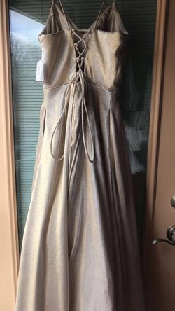 davids bridal Gold Size 6 Shiny Prom Ball gown on Queenly