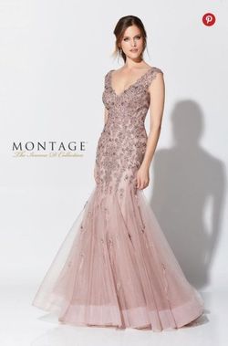 Style 119D55 Ivonne D Pink Size 10 Tulle Feather Mermaid Dress on Queenly