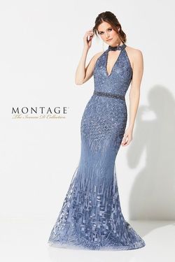 Style 219D80 Ivonne D Blue Size 12 Cut Out Train High Neck Plus Size Mermaid Dress on Queenly