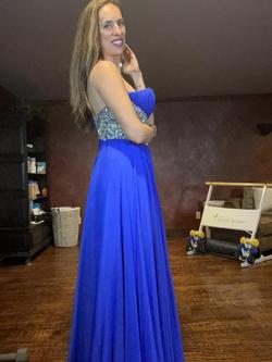 Jovani Blue Size 4 Strapless Jewelled Straight Dress on Queenly