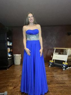 Jovani Blue Size 4 Strapless Jewelled Straight Dress on Queenly