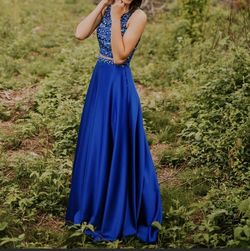 Blush Prom Blue Size 2 Military Floor Length Pageant Straight Dress on Queenly