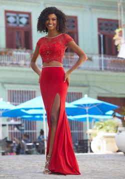 Style 42109 Mori Lee Red Size 10 Side Slit Dress on Queenly