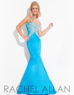 Style 6863 Rachel Allan Blue Size 8 Turquoise Mermaid Dress on Queenly