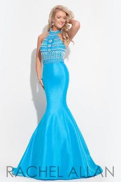 Style 7103 Rachel Allan Blue Size 12 Turquoise Plus Size Mermaid Dress on Queenly