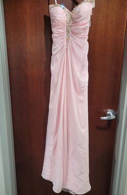 Style E40020 Jovani Light Pink Size 6 Jewelled Pageant Tall Height Straight Dress on Queenly