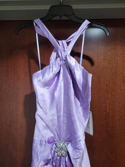 Jovani 8880 Purple Size 6 Train Side Slit Halter Straight Dress on Queenly