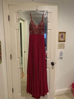 Jovani Red Size 2 Beaded Top Floor Length Spaghetti Strap Black Tie Straight Dress on Queenly