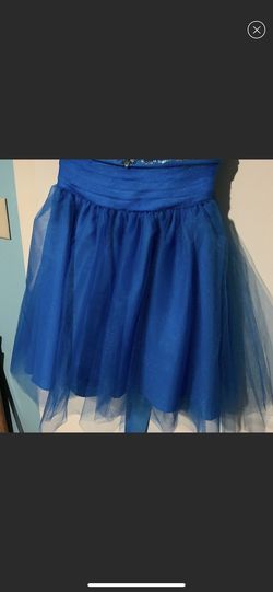MoriLee Blue Size 4 Tulle Jewelled $300 A-line Dress on Queenly