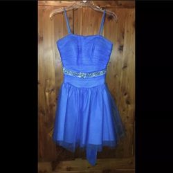 MoriLee Blue Size 4 Belt Silk 50 Off A-line Dress on Queenly