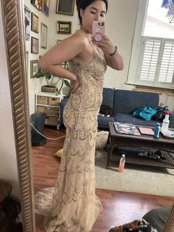 MoriLee Gold Size 10 Train Tulle Mermaid Dress on Queenly