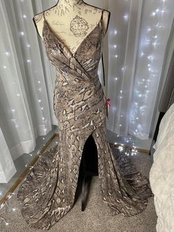 Mori Lee Nude Size 6 Jewelled Sequin Side slit Dress on Queenly