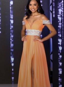 Style 5150 Rachel Allen Orange Size 2 Pageant Prom Peach Side Slit A-line Dress on Queenly