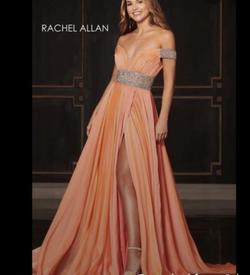 Style 5150 Rachel Allen Orange Size 2 Pageant Prom Peach Side Slit A-line Dress on Queenly