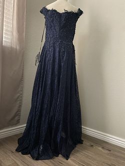 Romance couture Blue Size 14 Wedding Guest Pageant Beaded Top Sequin Embroidery Ball gown on Queenly