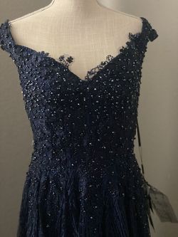 Romance couture Blue Size 14 Plus Size Ball gown on Queenly