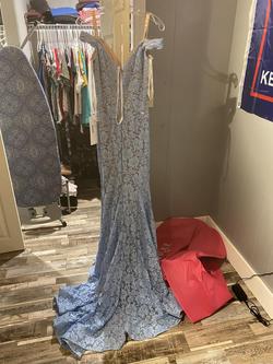 Jovani Blue Size 2 Lace Mermaid Dress on Queenly