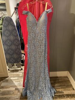 Jovani Blue Size 2 Lace Mermaid Dress on Queenly