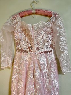 Custom made Light Pink Size 10 Sleeves Lace Mermaid Dress on Queenly