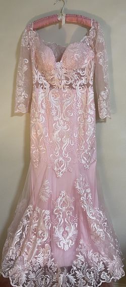 Custom made Light Pink Size 10 Sleeves Lace Mermaid Dress on Queenly
