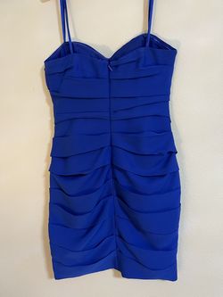 BCBG Royal Blue Size 8 Strapless Midi Cocktail Dress on Queenly